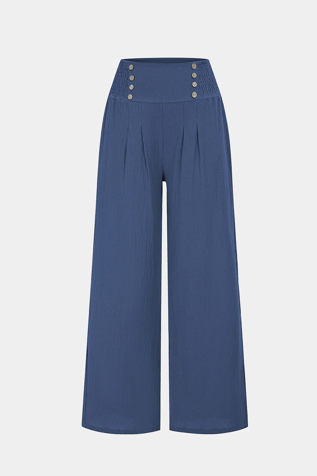 High Waist Shirred Waistband Wide Leg Pants - Weenar