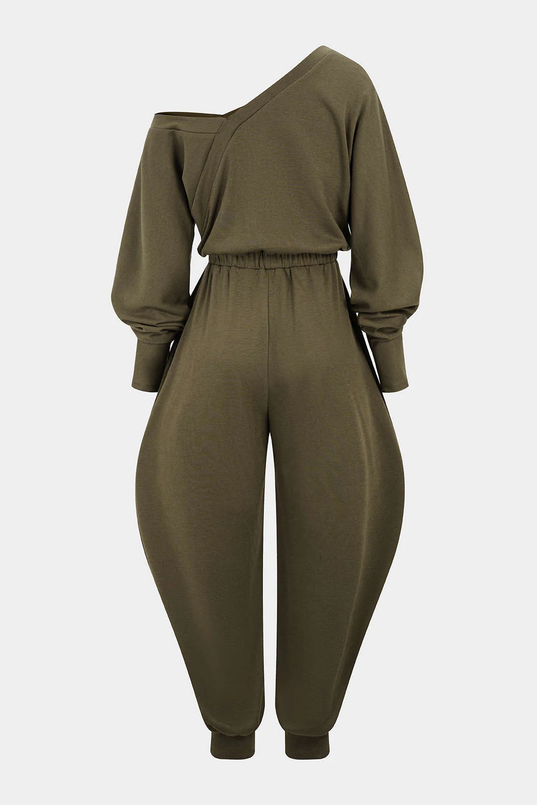 One Shoulder Shirred Long Sleeve Jumpsuit - Weenar
