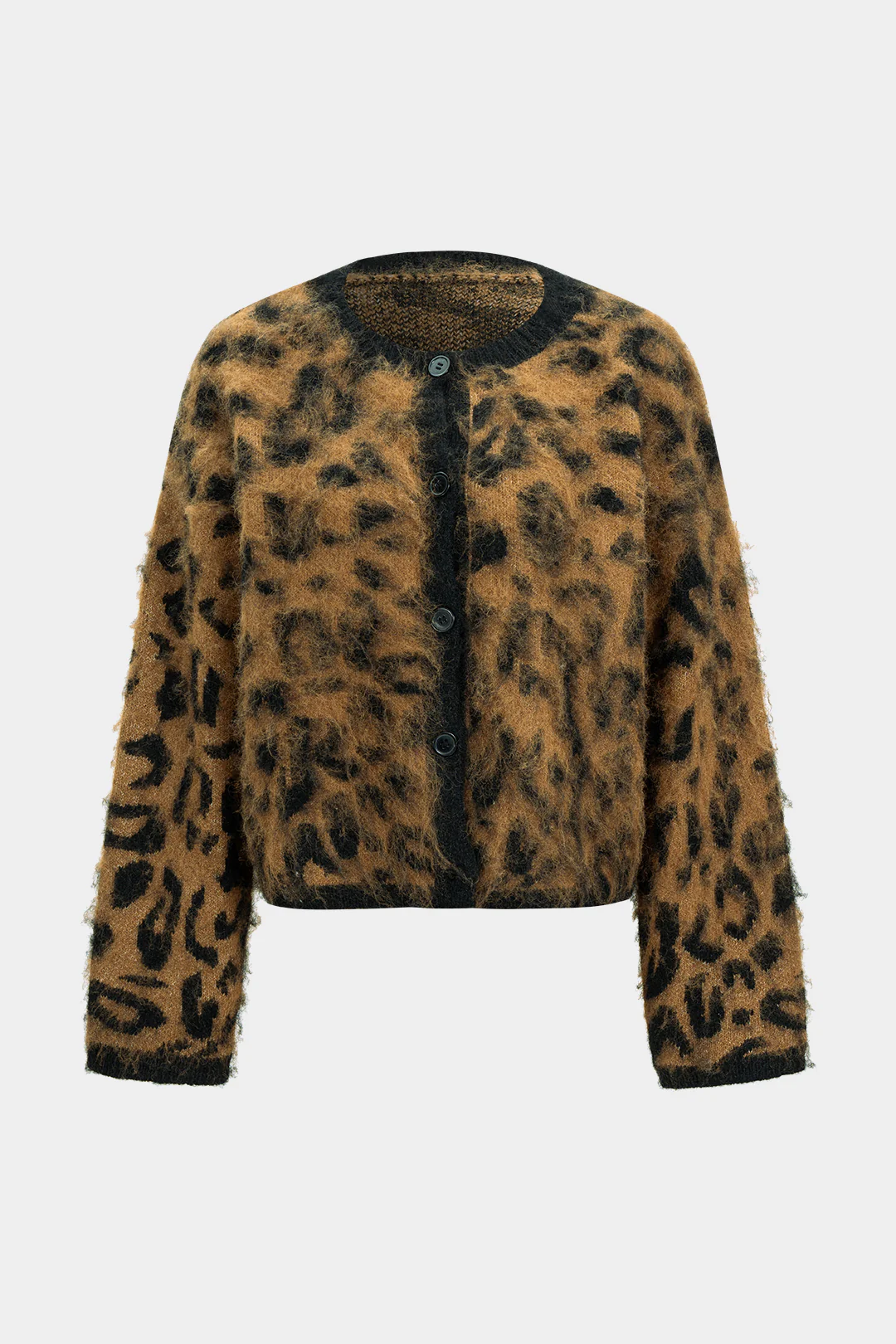 Knit Leopard Print Button Cardigan - Weenar