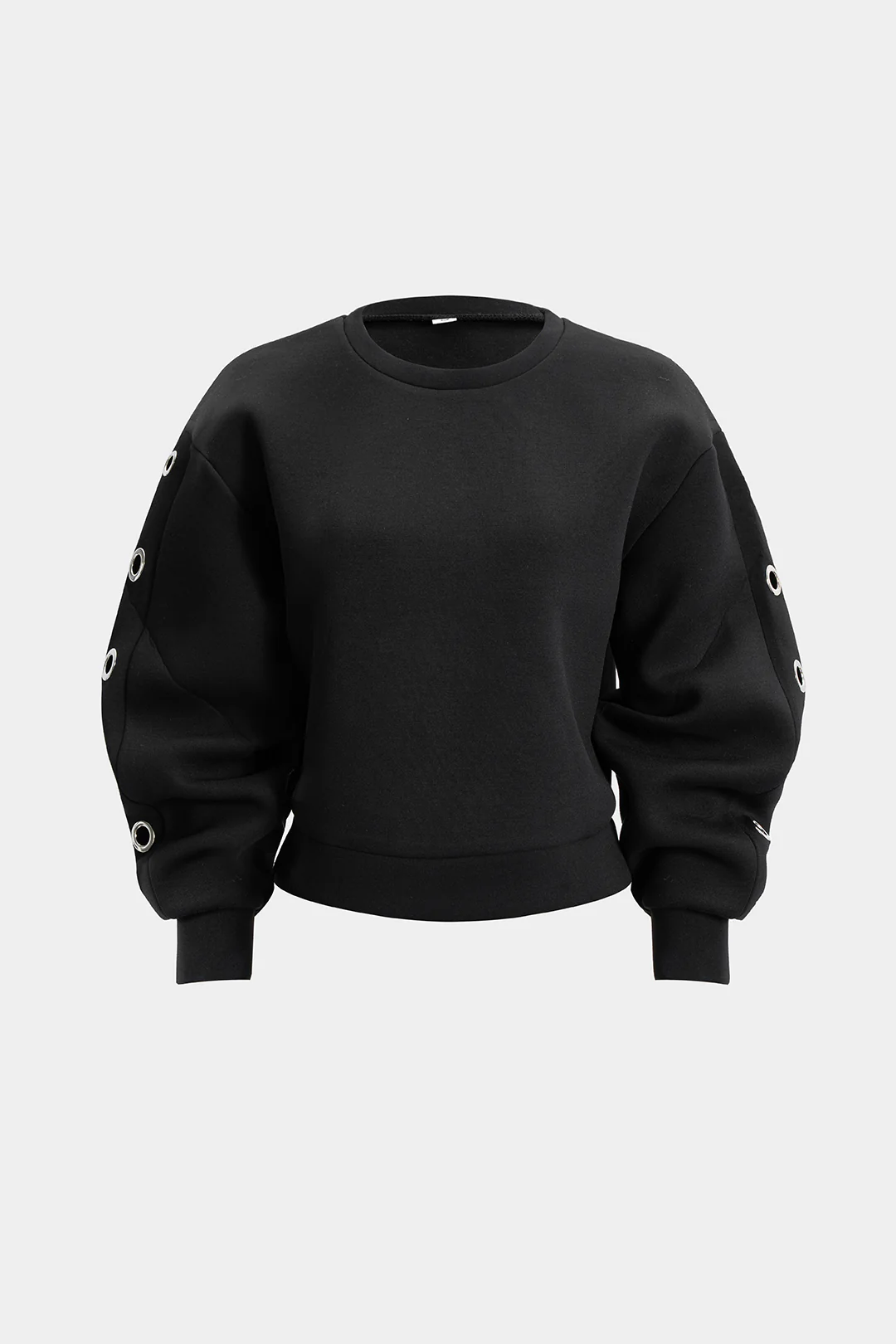 Metallic Round Neck Hollow Out Ring Long-Sleeve Top - Weenar