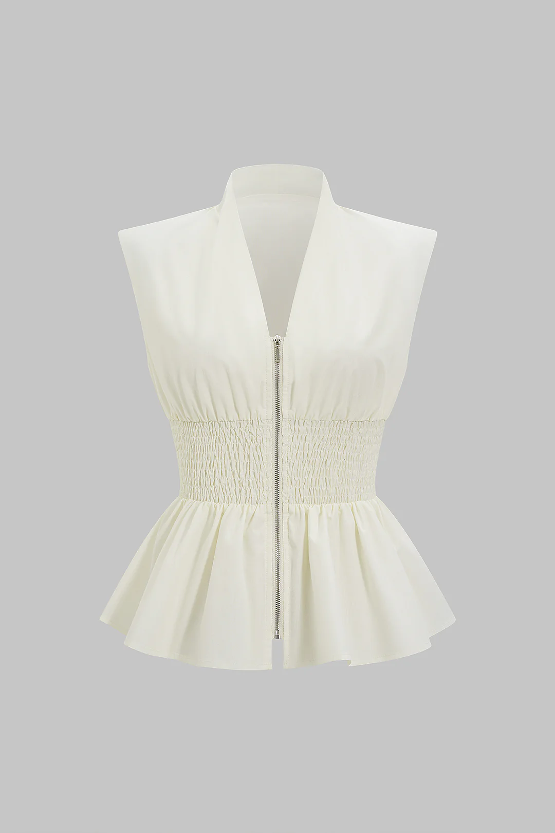 Deep V-Neck Zipper Ruched Tank Top - Weenar