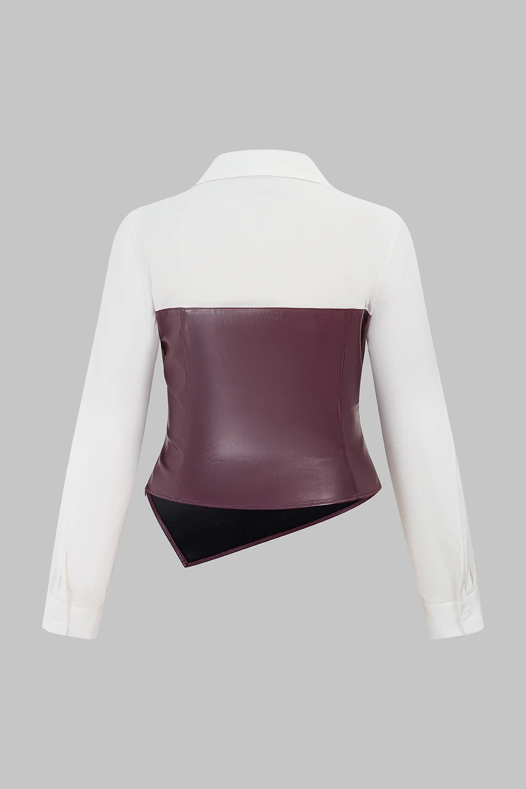 Plus Size Faux Leather Patchwork Long-Sleeve Shirt - Weenar
