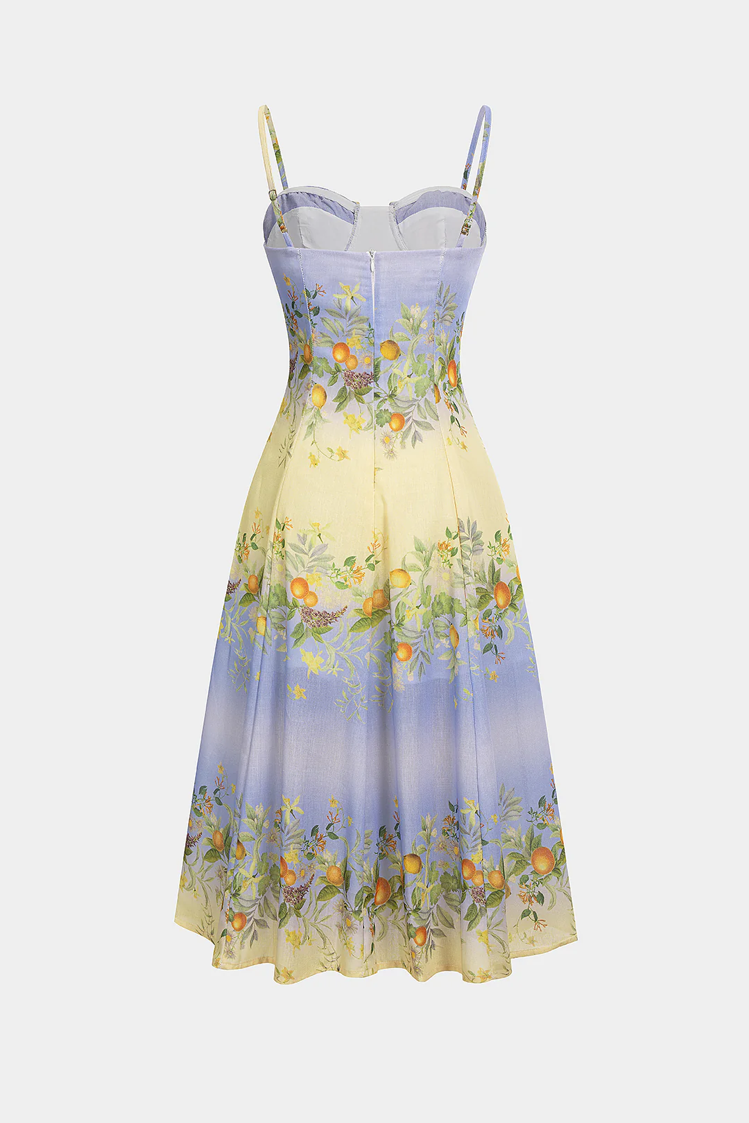 Leaves Print Bustier Zipper Sleeveless Midi Dress - Weenar