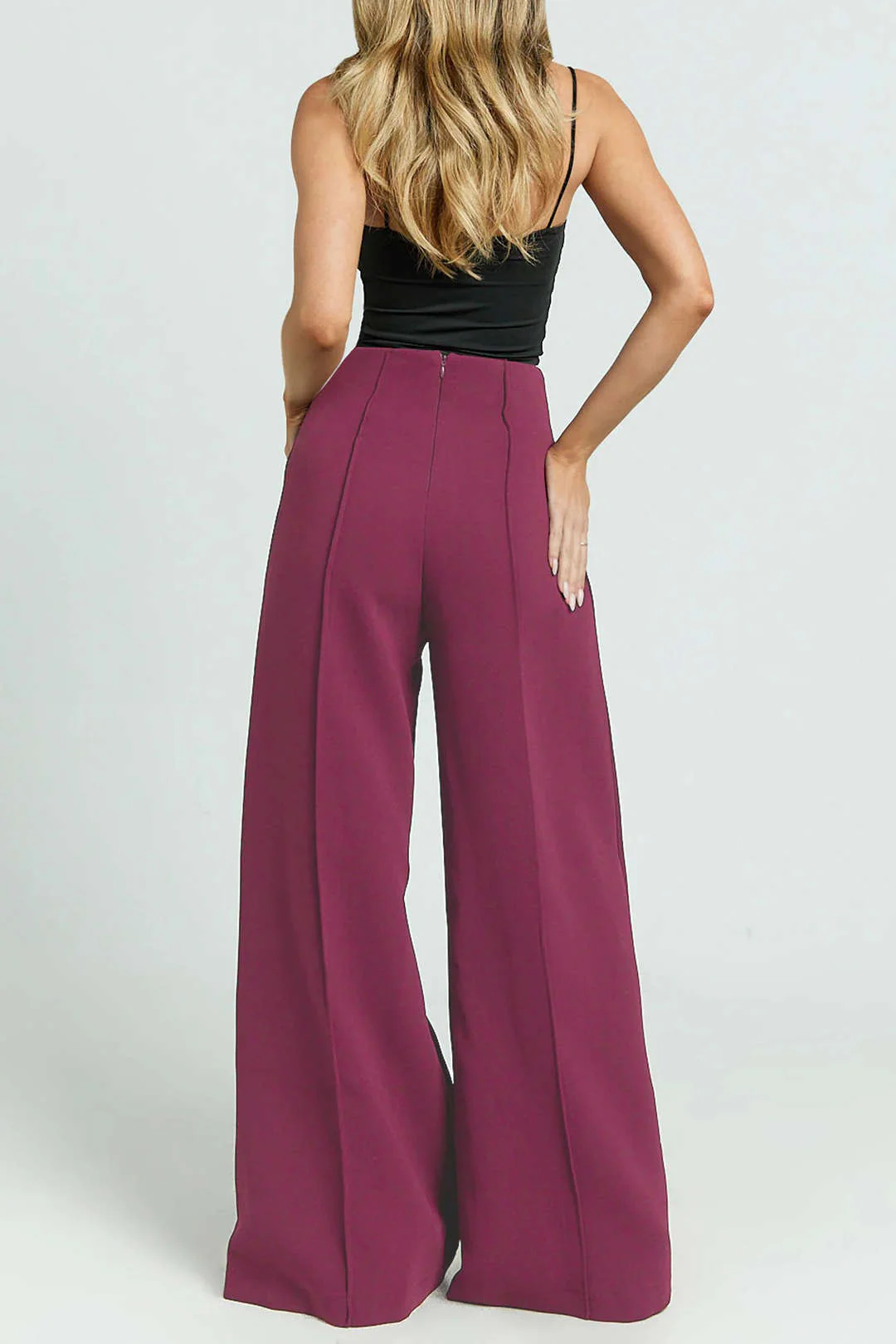 Solid High Waist Wide Leg Pants - Weenar