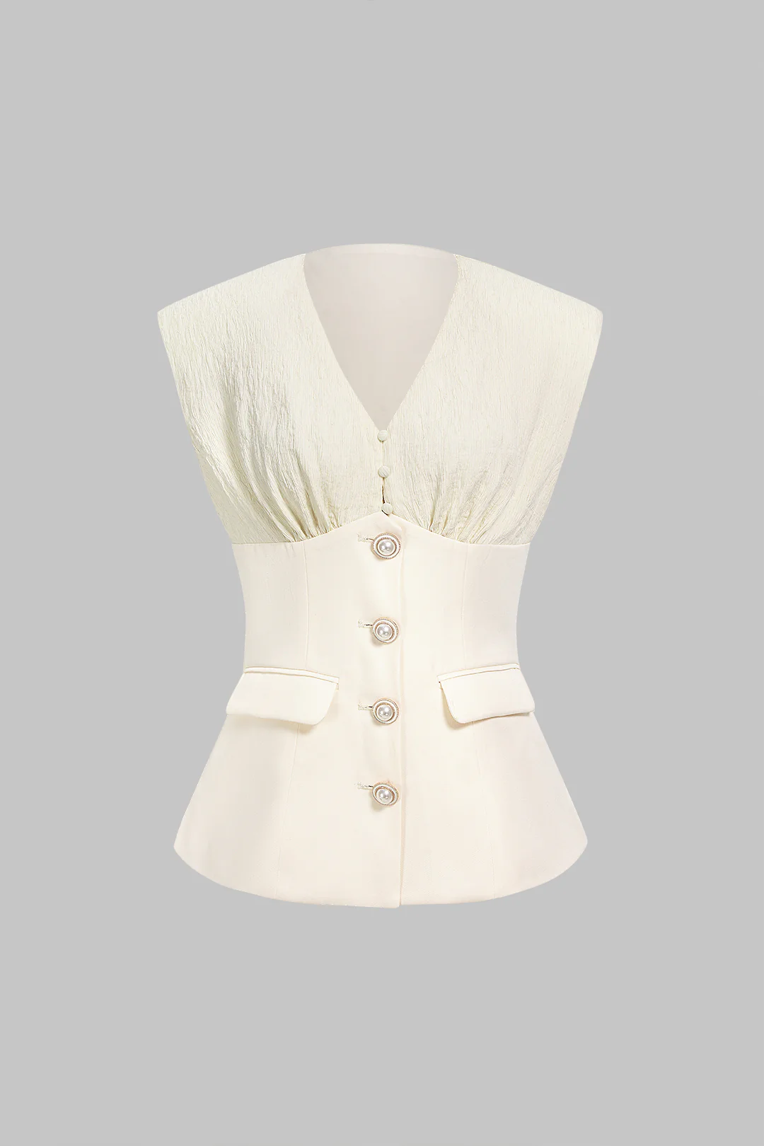 Textured Patchwork V-Neck Button Vest - Weenar