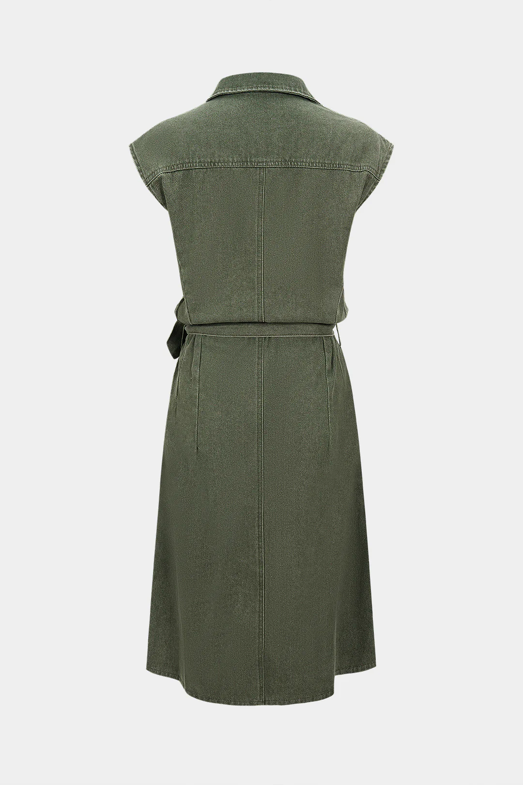 Denim Button Tie-Up Sleeveless Dress - Weenar