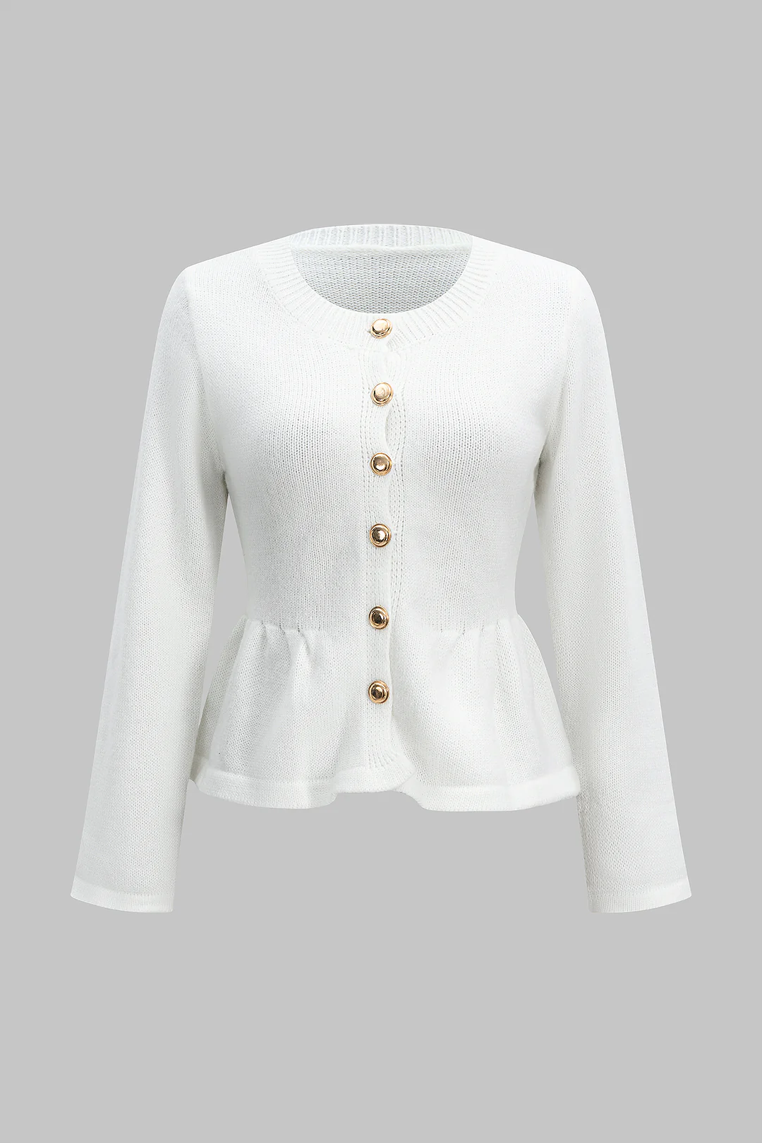 Knit Metallic Button Ruched Hem Cardigan - Weenar