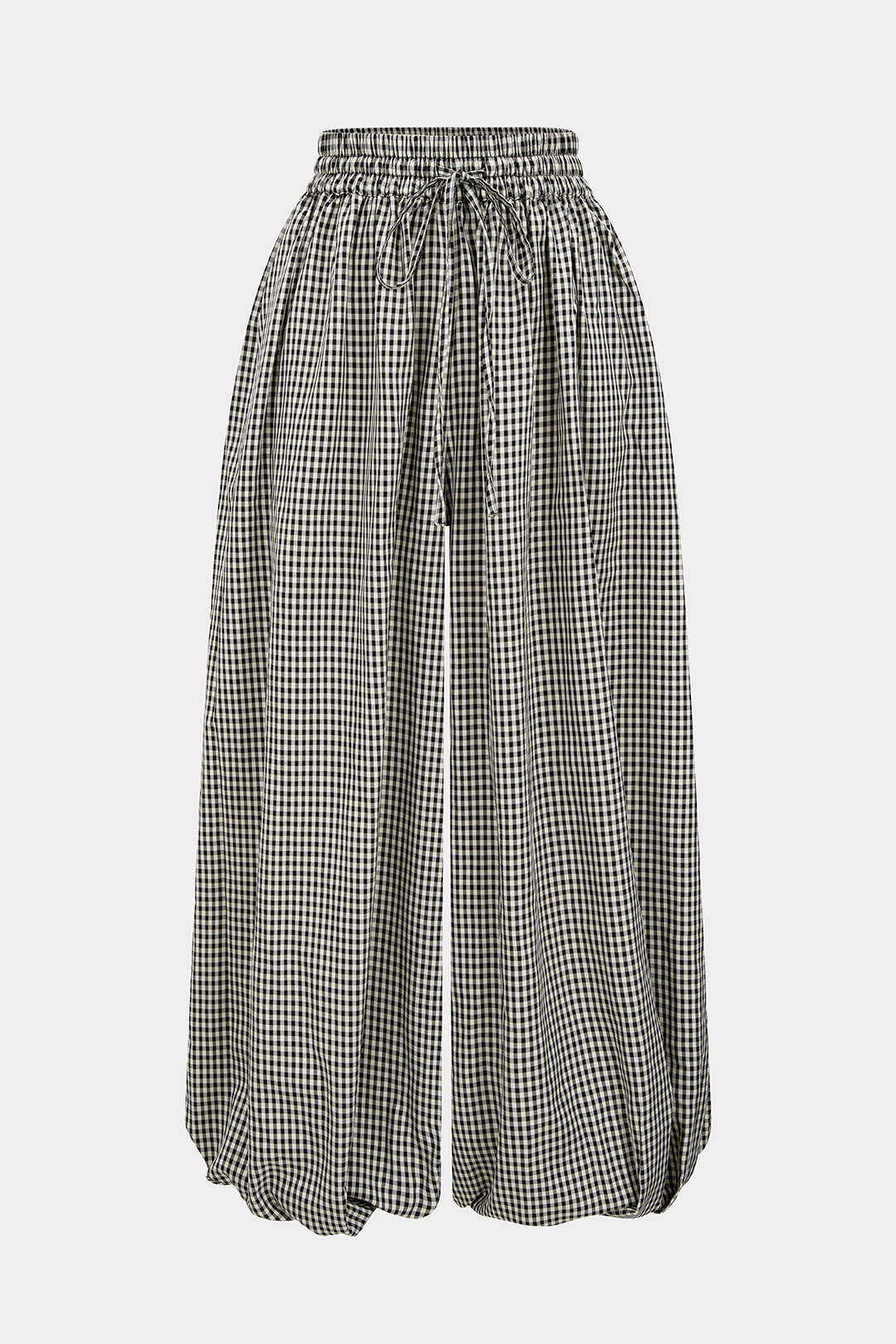 Checkered Print Tie-Up Lantern Trousers - Weenar