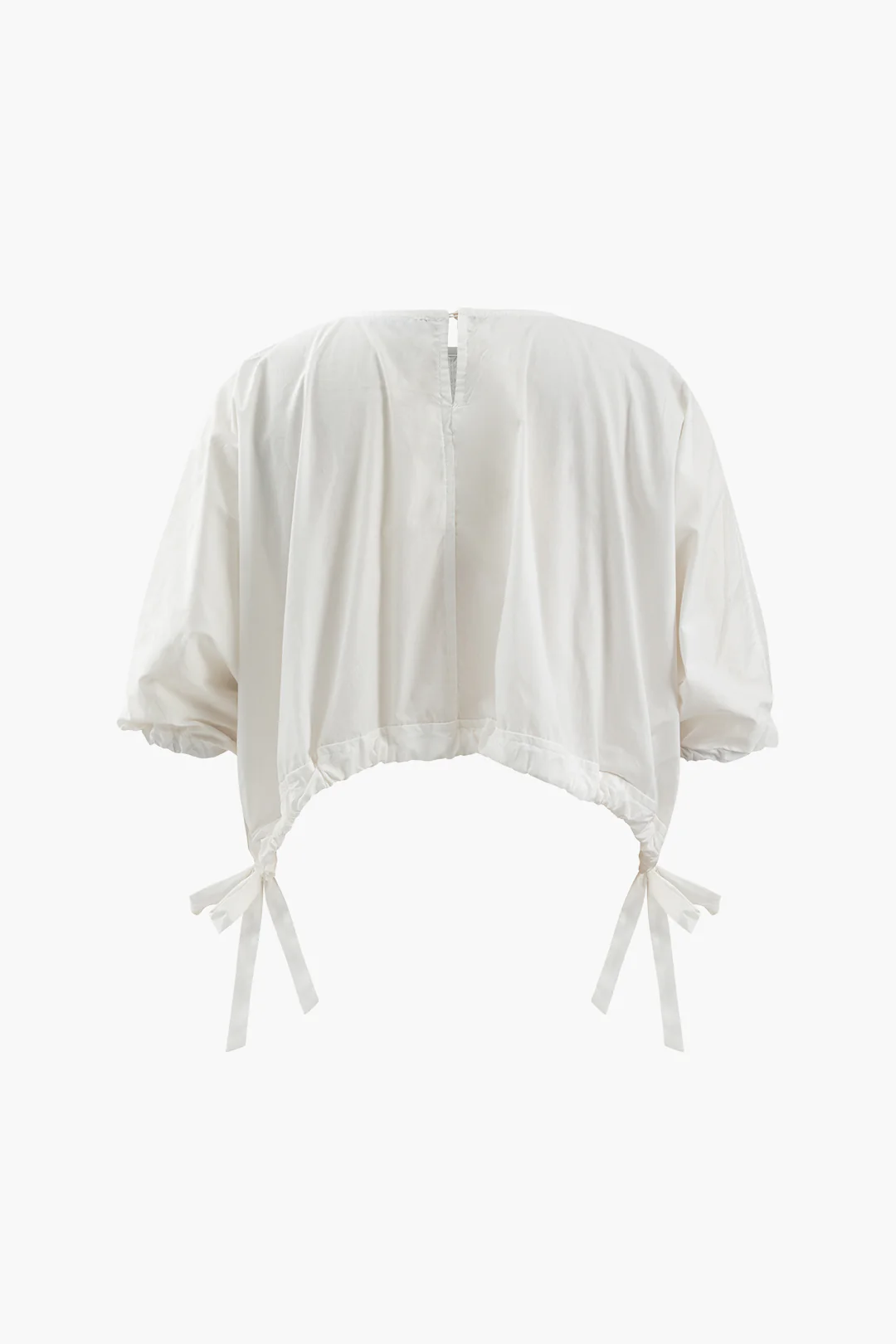 Solid Bow Drawstring Round Neck Short Sleeve T-Shirt - Weenar
