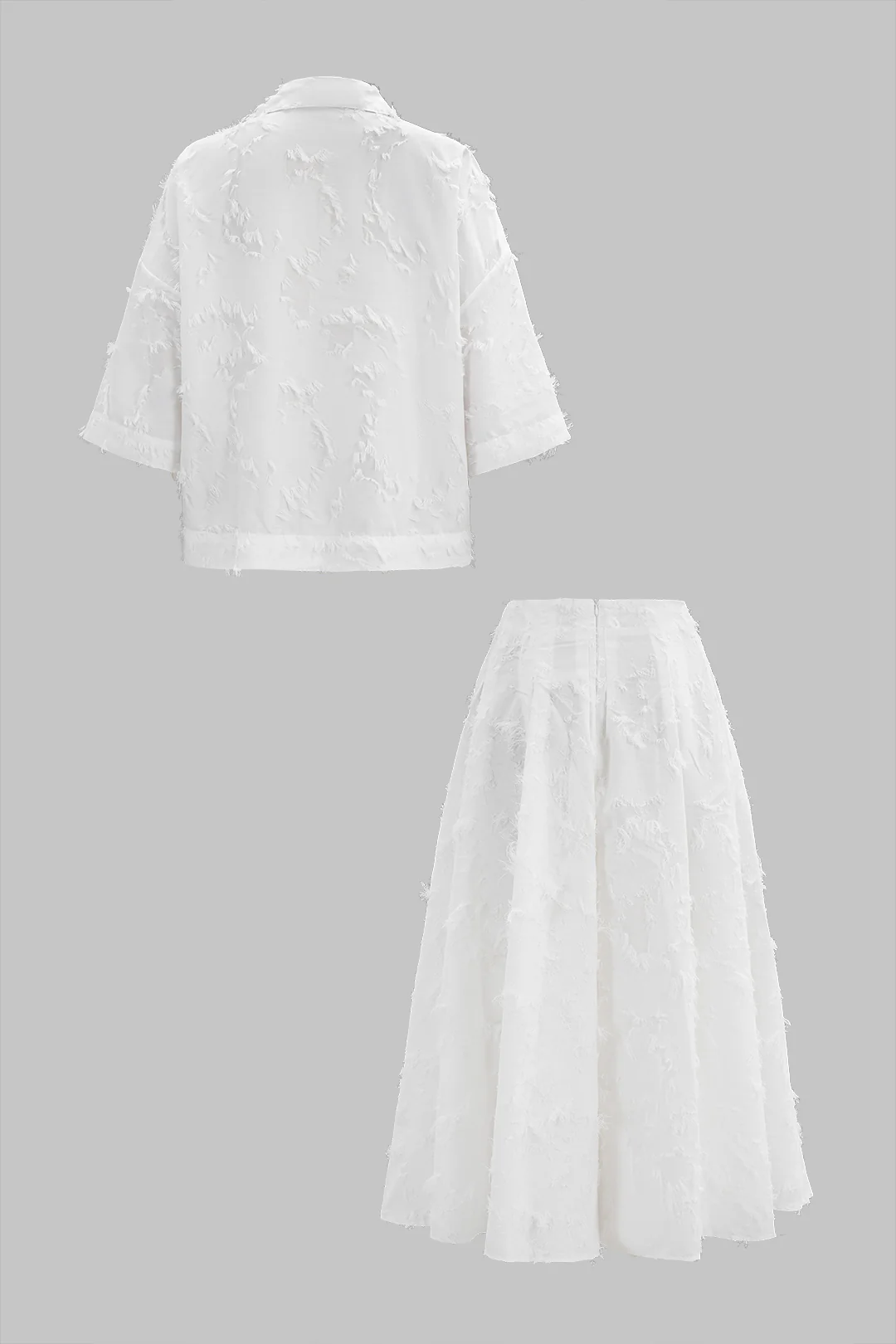 Feather Fringe Long-Sleeve Shirt And Zipper Skirt Set - Weenar