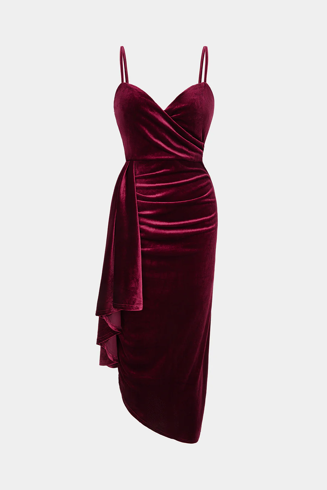 Velvet Ruched Sleeveless Slip Midi Dress - Weenar