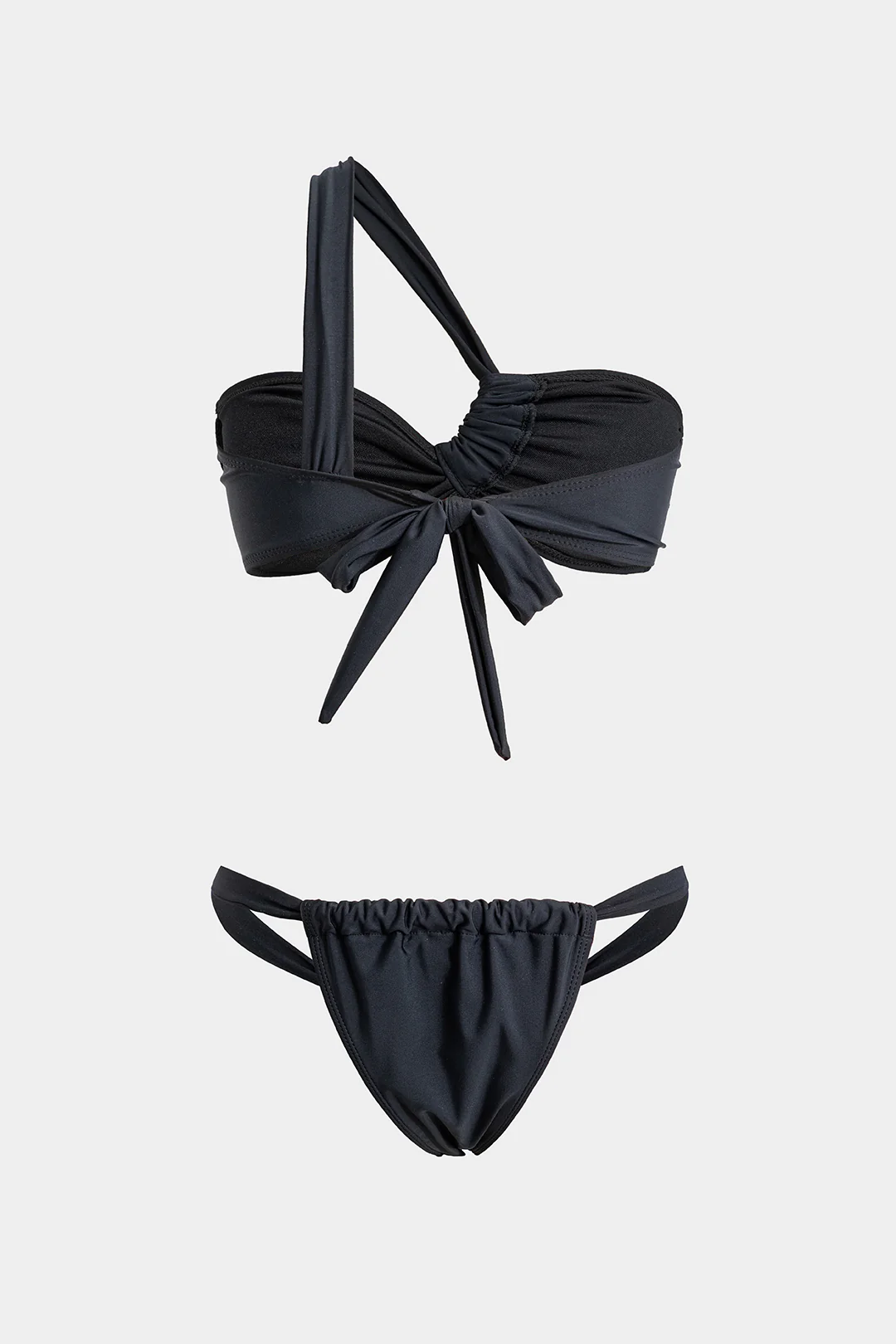 Asymmetrical Ruched Tie Up Bikini Set - Weenar