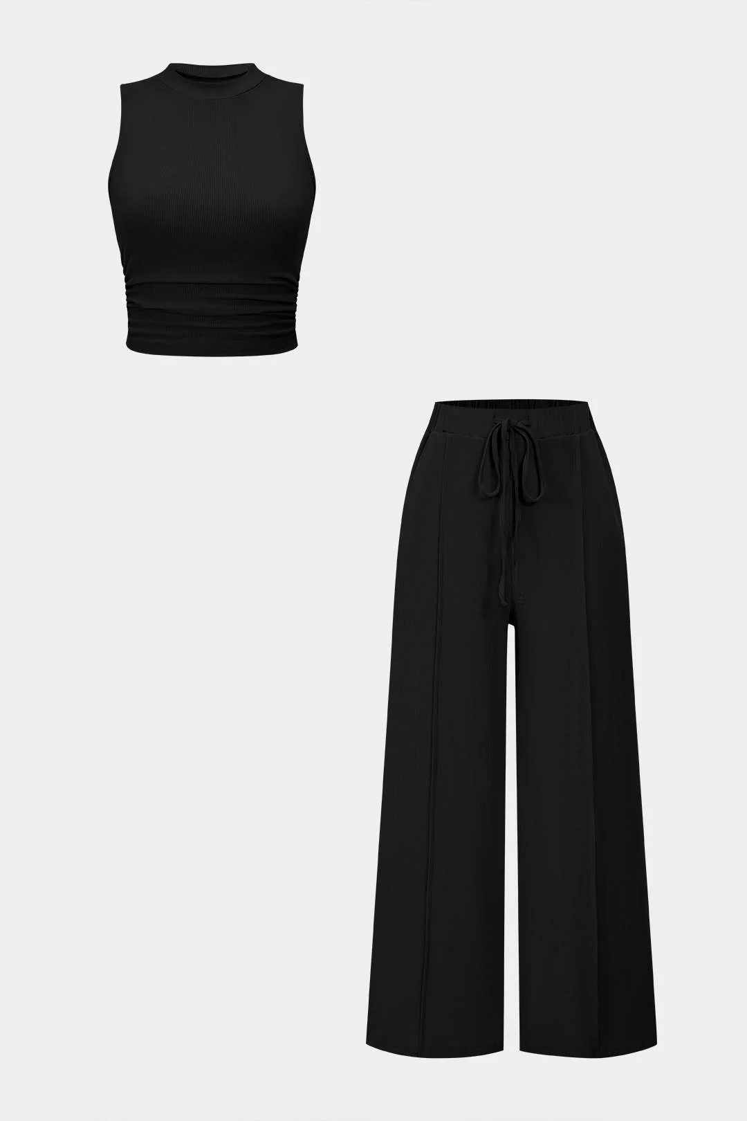 Solid Tank Top And Drawstring Trousers Set - Weenar
