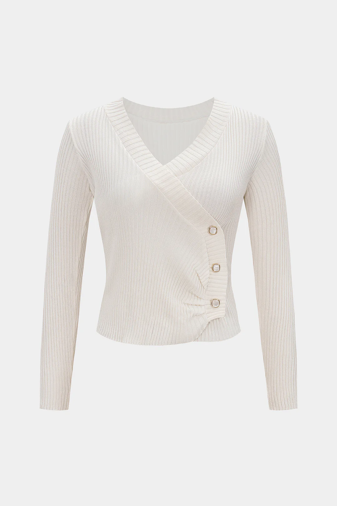 Knit Ribbed V-Neck Long-Sleeve Top - Weenar