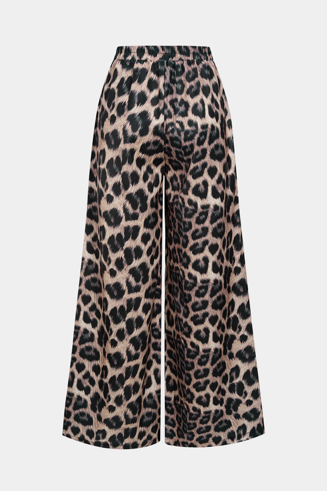 Leopard Print Satin High Waist Straight Leg Pants - Weenar