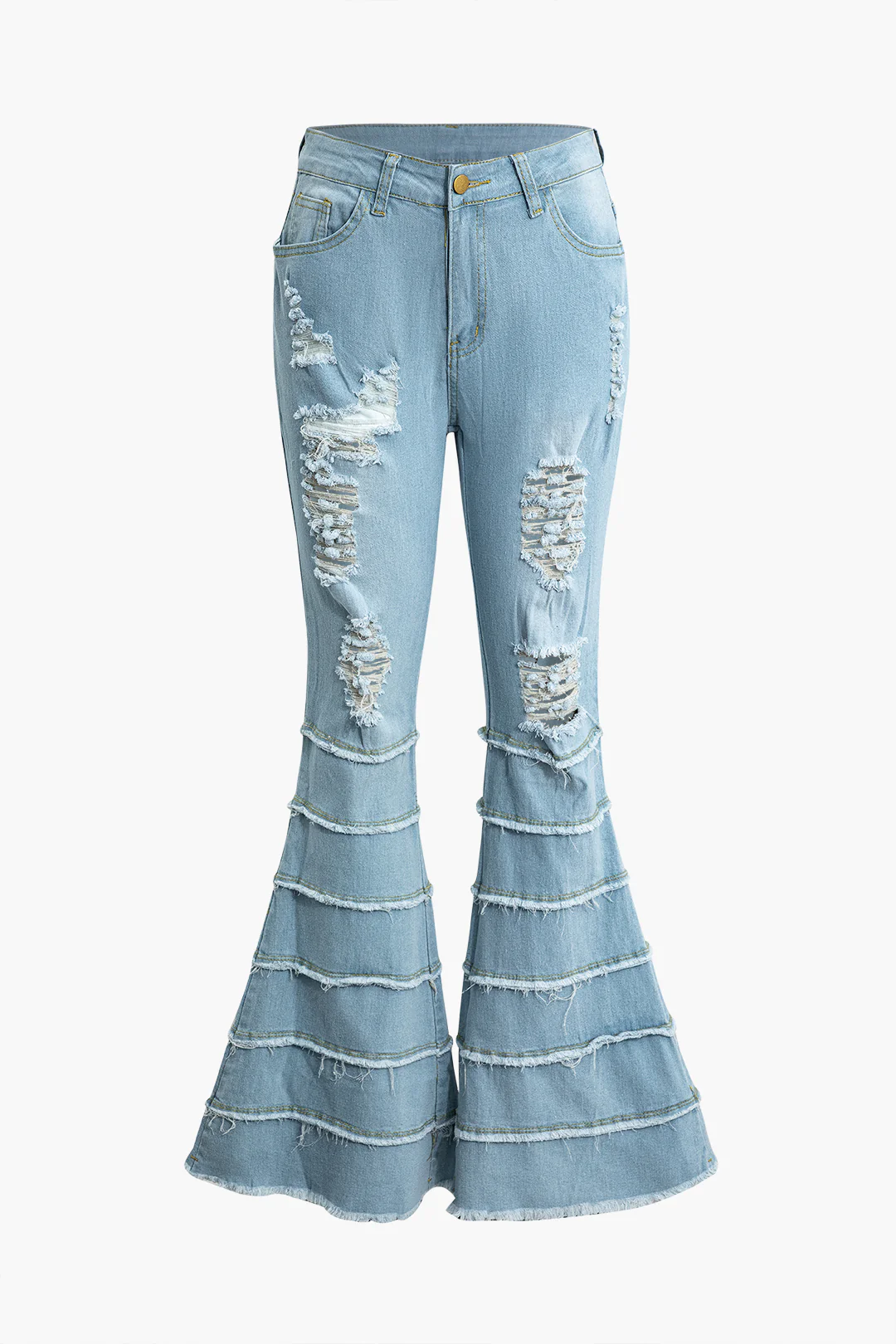 Denim Fringe Decor Ripped Flared Jeans - Weenar
