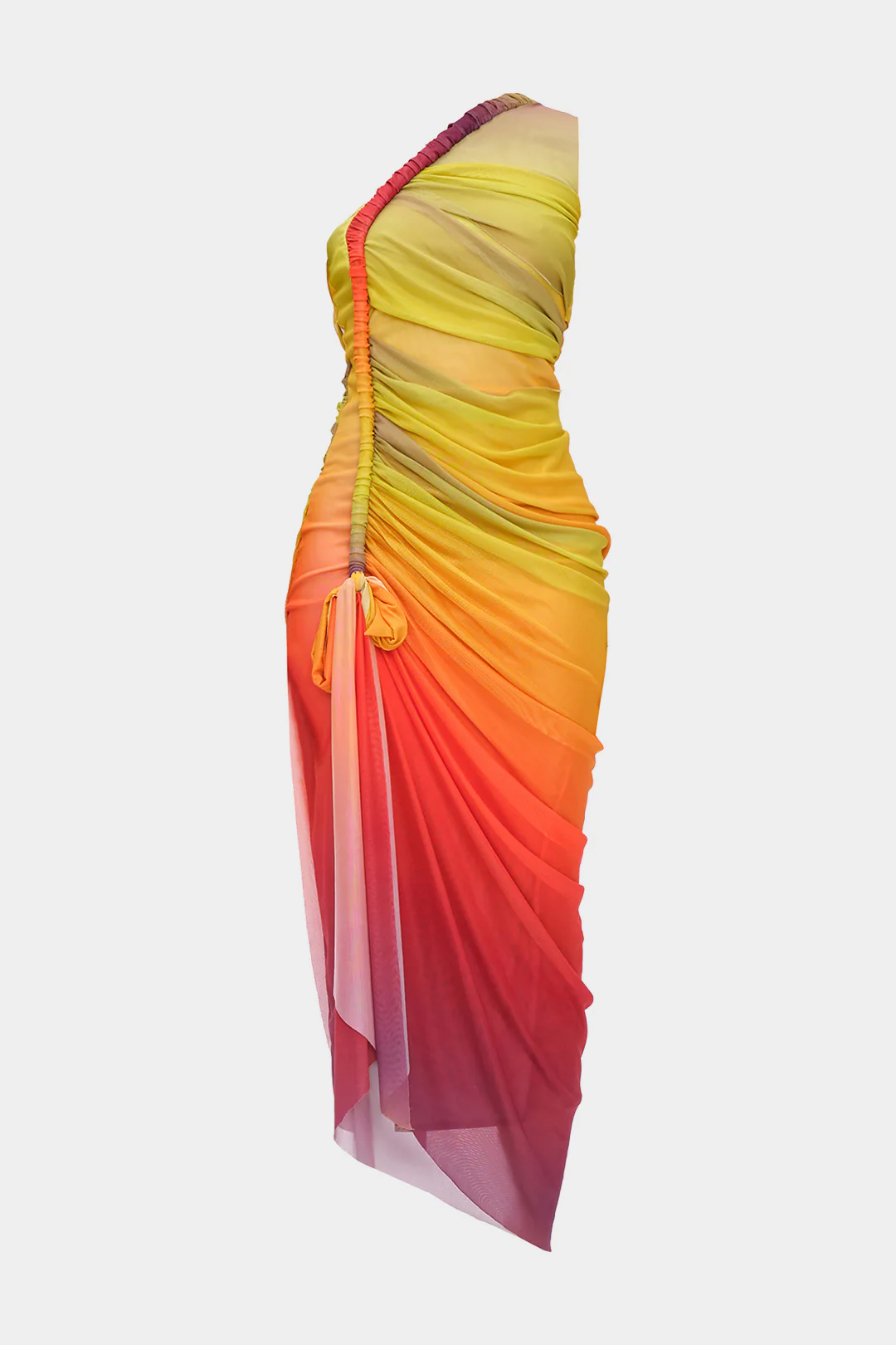 Ombre Print Twist Mesh One Shoulder Sleeveless Midi Dress - Weenar