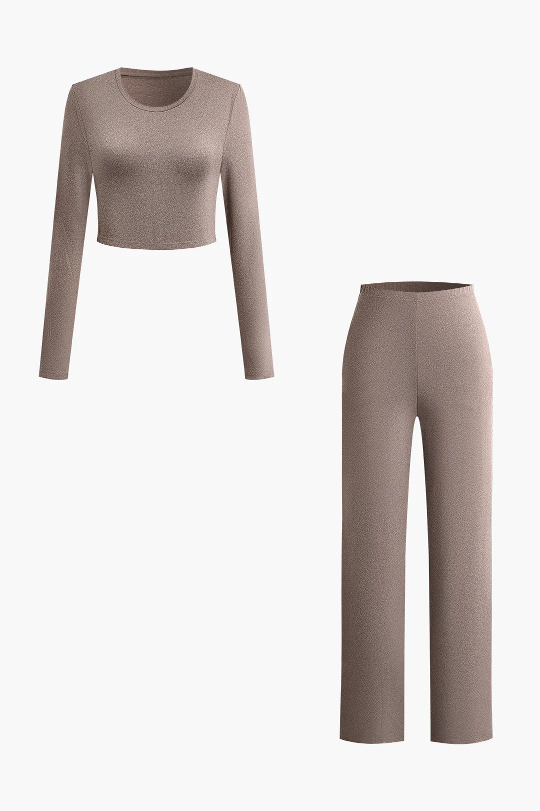 Round Neck Long Sleeve Top And High Waist Pants Set - Weenar