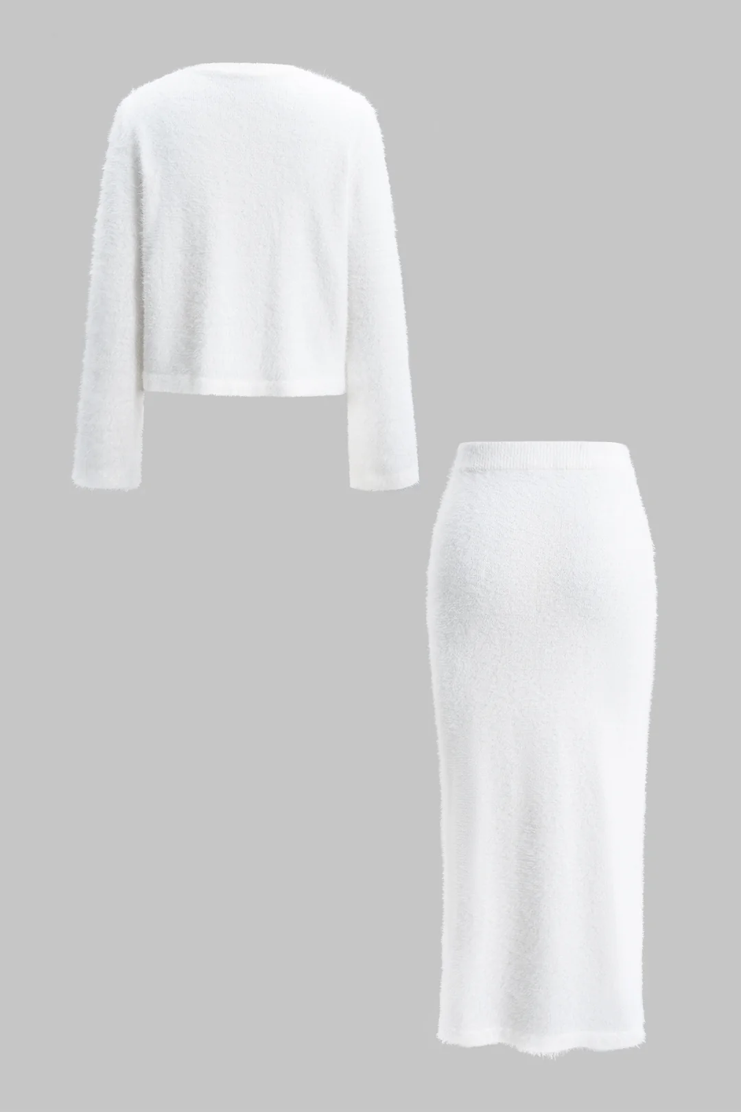 Knit Metallic Button Long-Sleeve Top And Skirt Set - Weenar