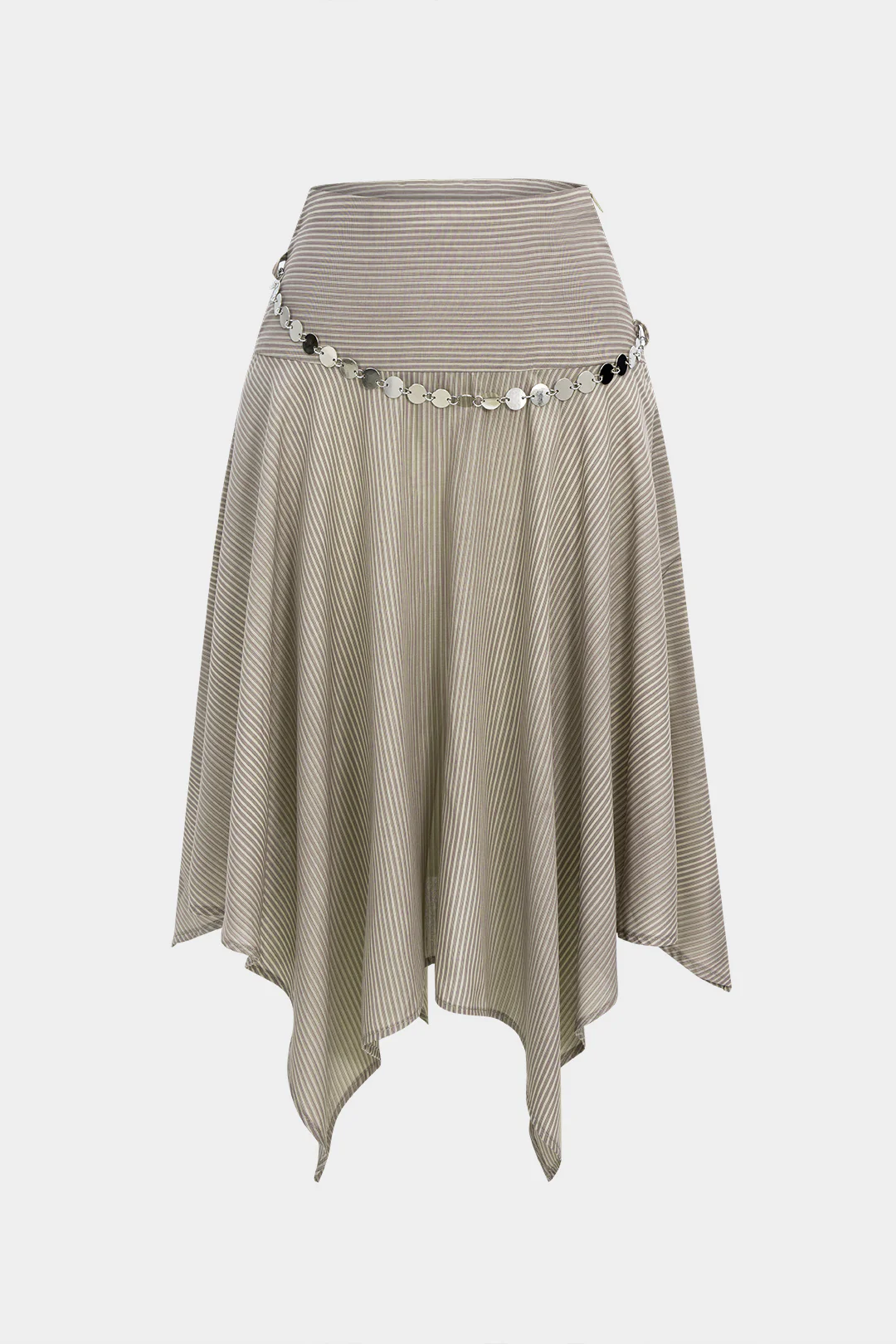 Striped Waist Chain Ruched Asymmetrical Hem Skirt - Weenar