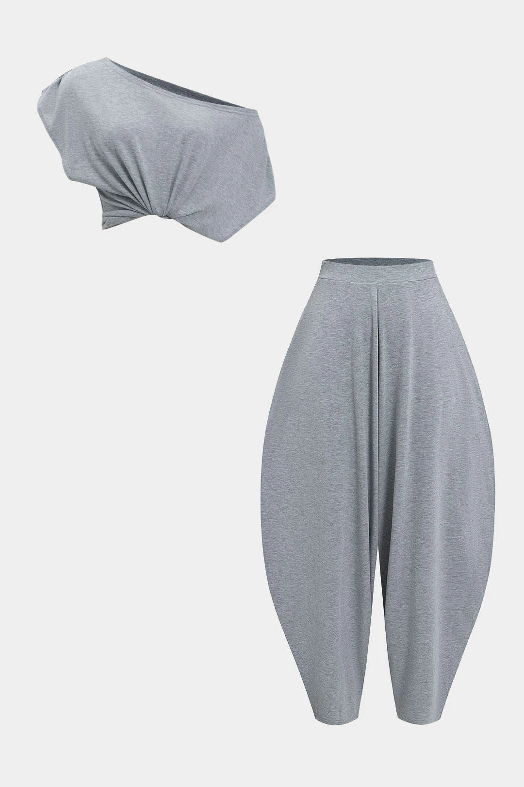 Asymmetrical  Top And Barrel Pants Set - Weenar