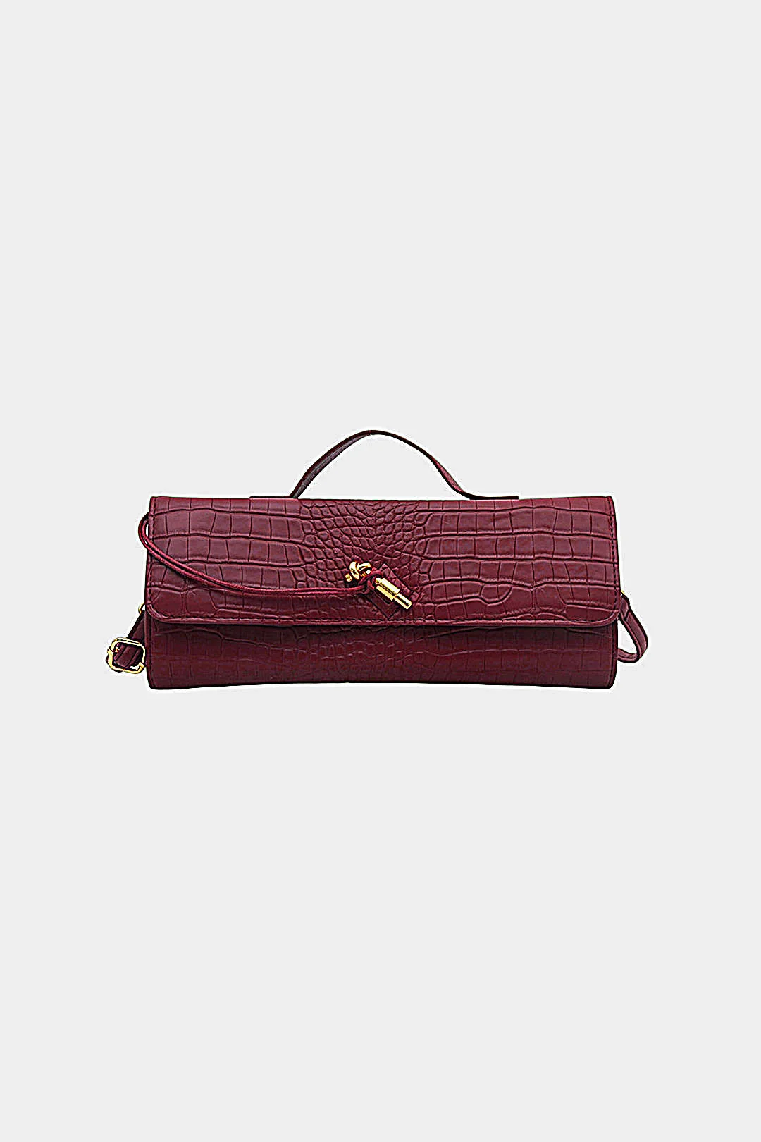 Crocodile Pattern Metallic Lock Clutch Bag - Weenar