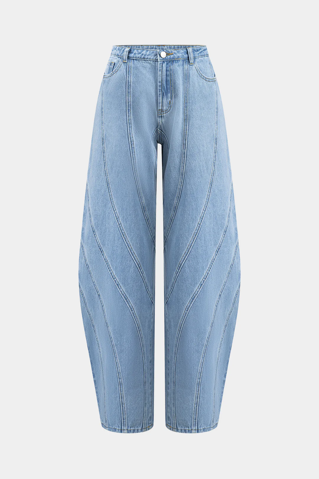 Denim Patchwork Button Pocket Wide Leg Barrel Trousers - Weenar