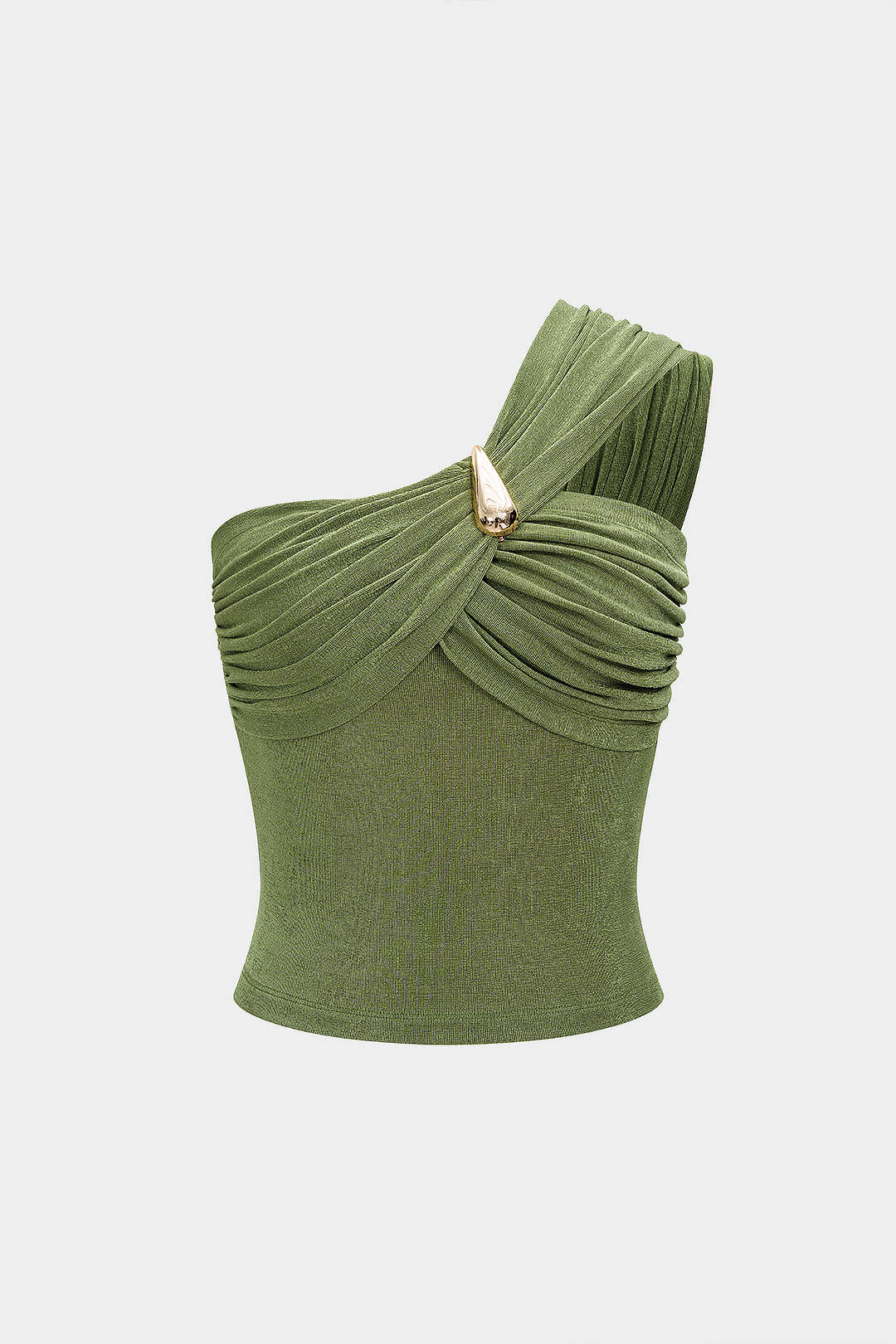Metallic Decor One Shoulder Ruched Tank Top - Weenar