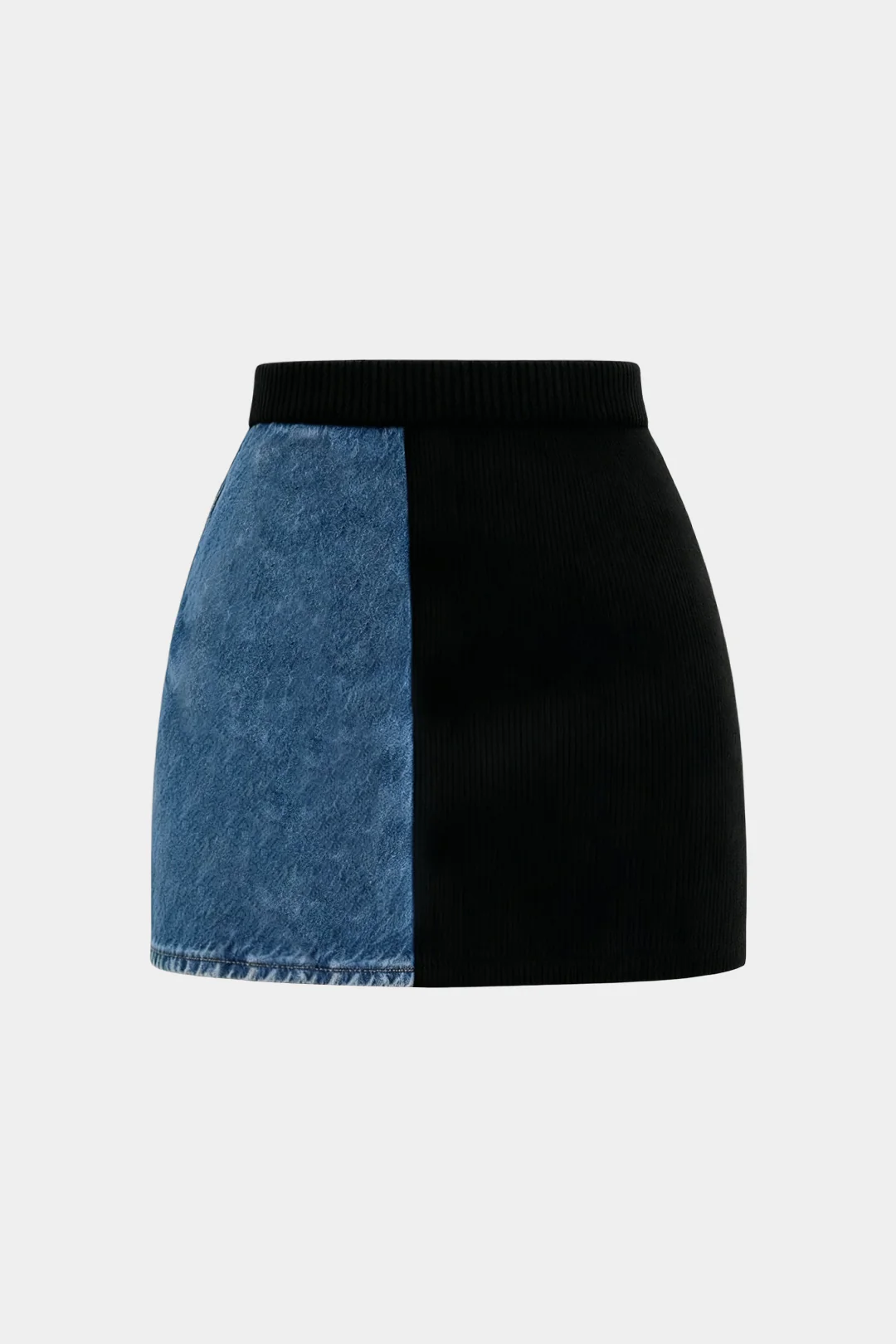 Knit Denim Patchwork Metallic Eyelet Mini Skirt - Weenar
