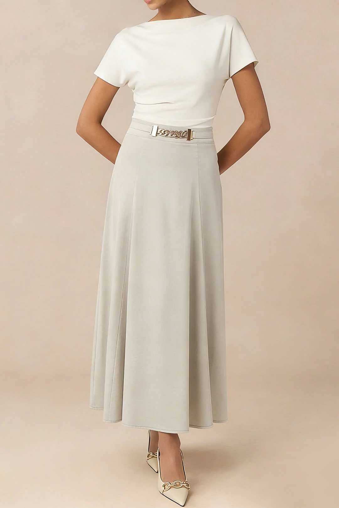 Metallic Decor Zipper High Waist Skirt - Weenar