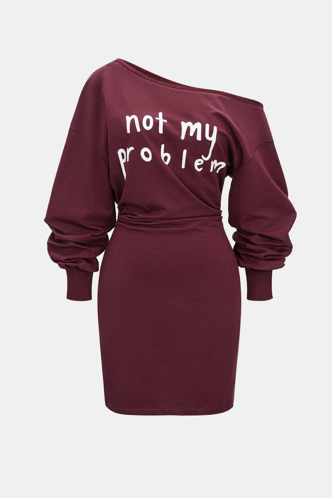 Letter Print One Shoulder Ruched Long Sleeve Mini Dress - Weenar