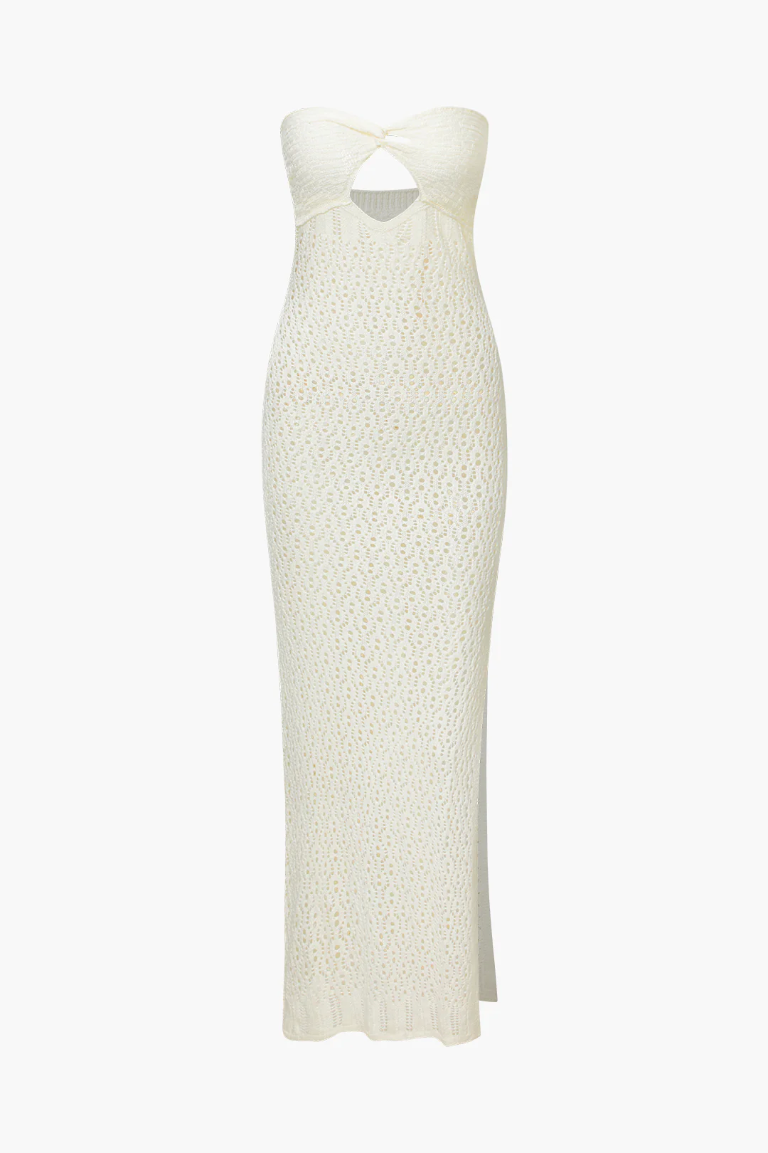 Knit Cut Out Slit Strapless Sleeveless Dress - Weenar