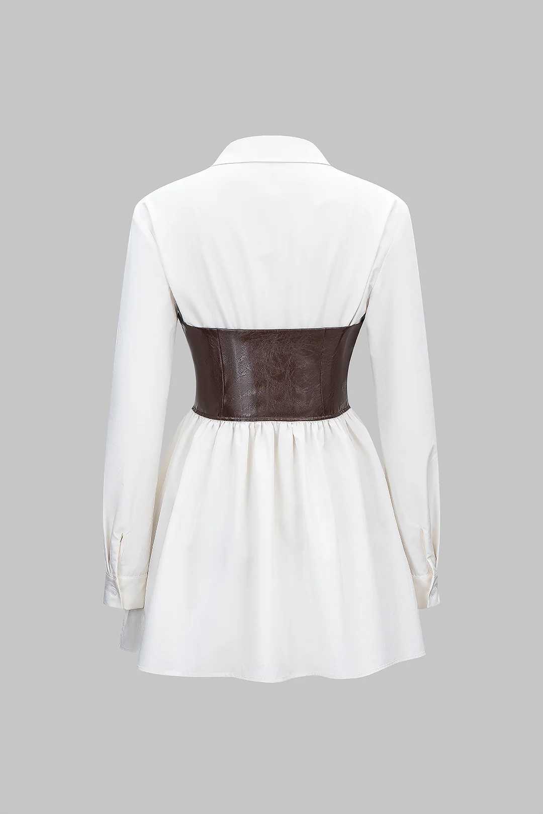 Faux Leather Patchwork Ruched Long-Sleeve Shirt - Weenar