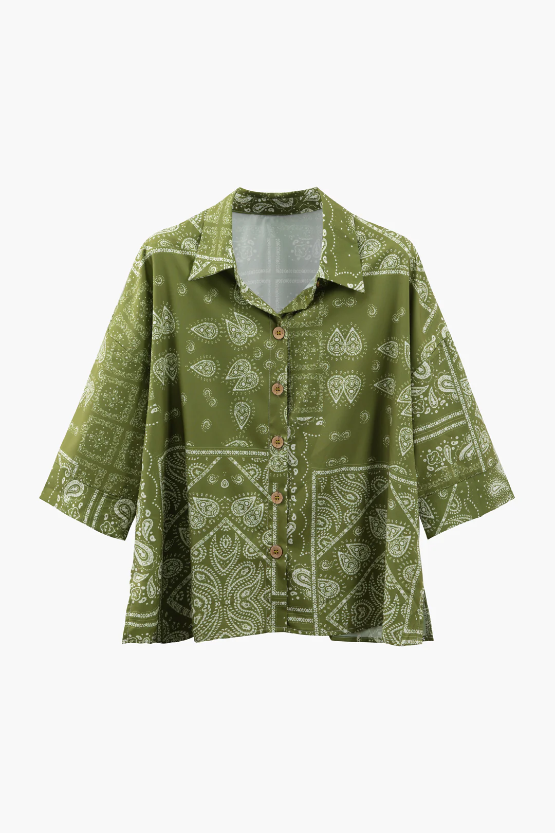 Contrast Print Button Short-Sleeve Shirt - Weenar