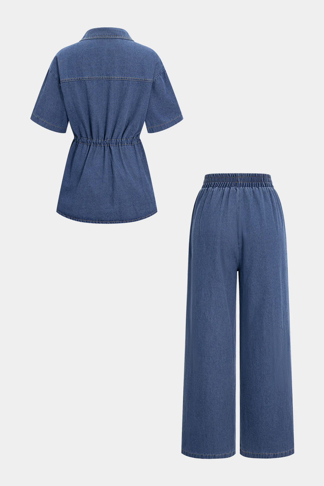 Denim Drawstring Buttons Top And Jeans Set - Weenar