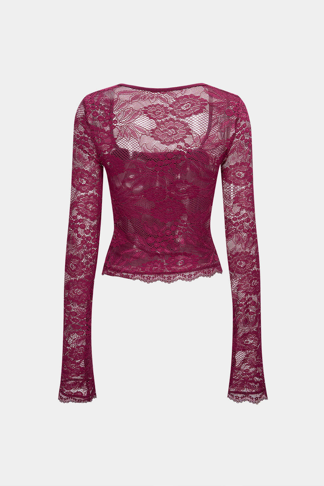 Lace Patchwork Cut Out Long-Sleeve Top - Weenar