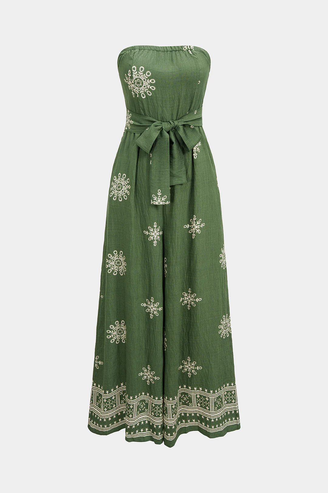 Artistic Print Tie-Front Strapless Sleeveless Wide Leg Jumpsuit - Weenar