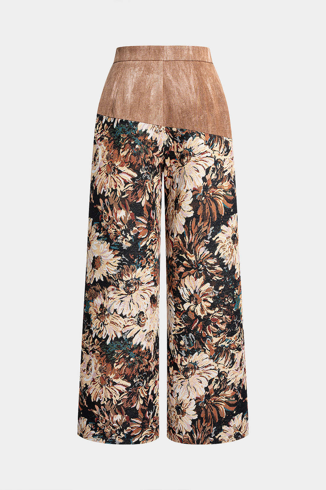 Jacquard Patchwork High Waist Wide Leg Trousers - Weenar