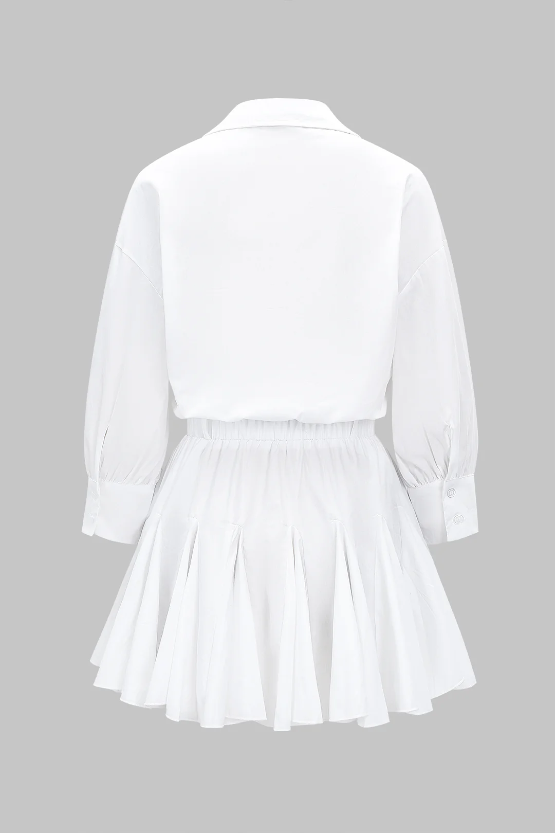 Solid Button Collared Long Sleeve Mini Dress - Weenar