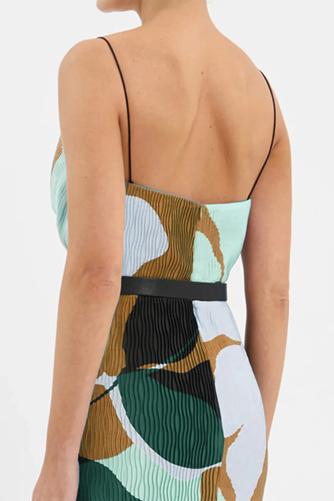 Floral Print Contrast Belted Ruched Backless Sleeveless Mini Dress - Weenar