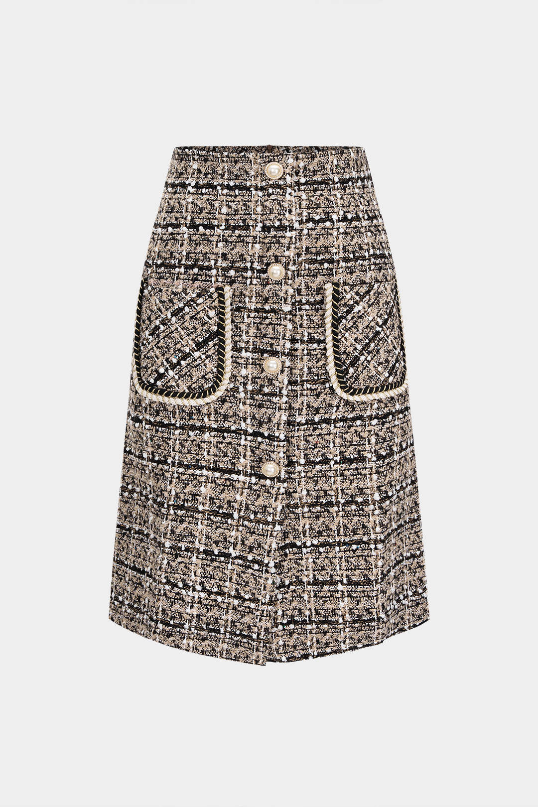 Tweed Button High Waist Skirt - Weenar