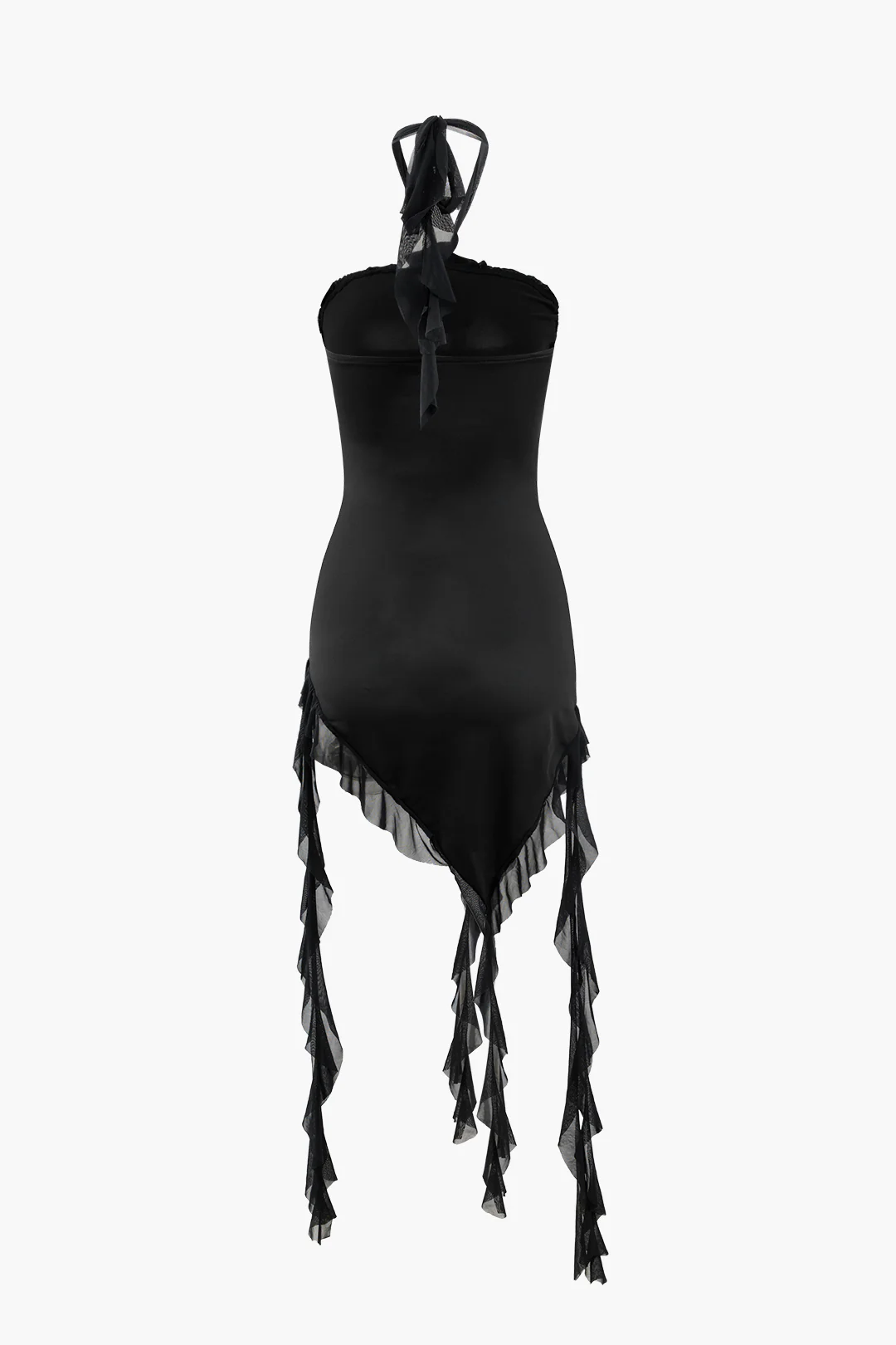 3D Flower Decor Backless Ruffle Halter Neck Sleeveless Mini Dress - Weenar