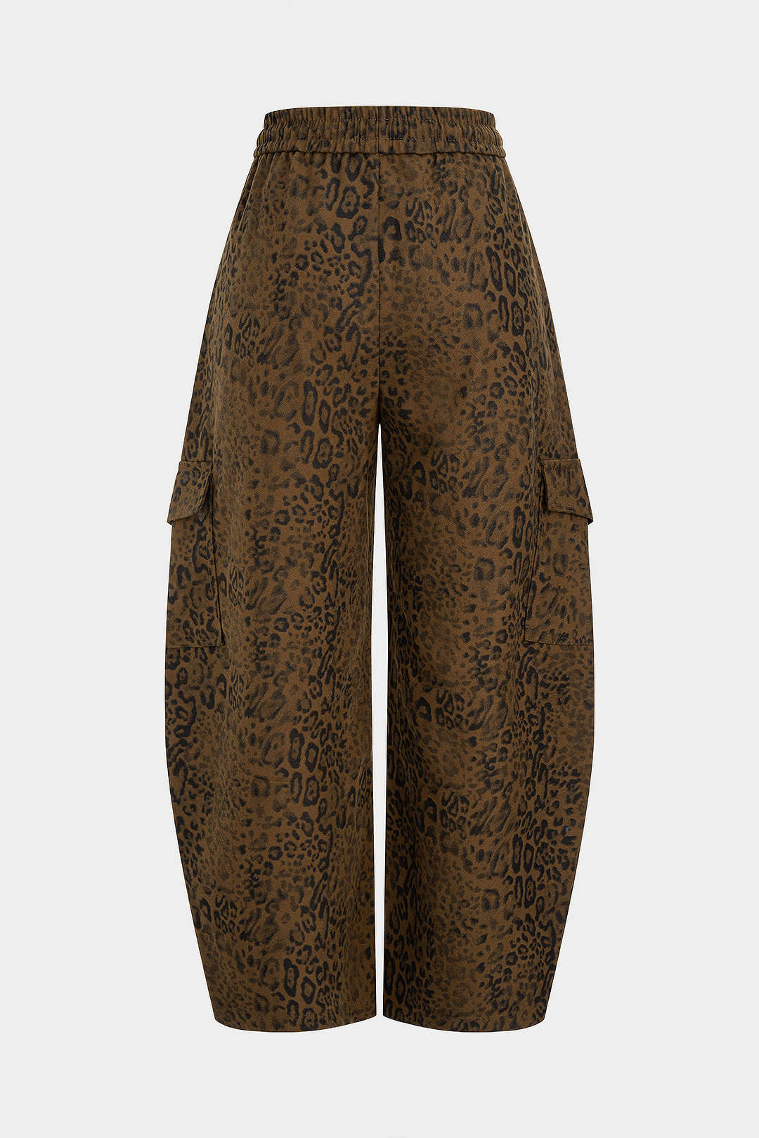 Leopard Print Drawstring Shirred Waistband Pants - Weenar