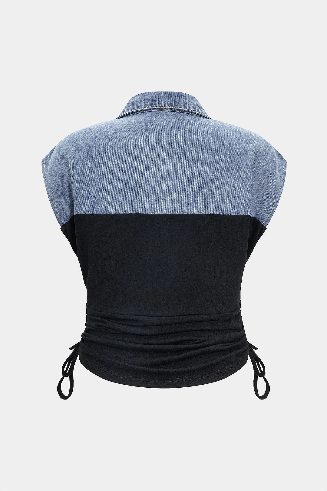 Plus Size Denim Drawstring Patchwork Crop Top - Weenar