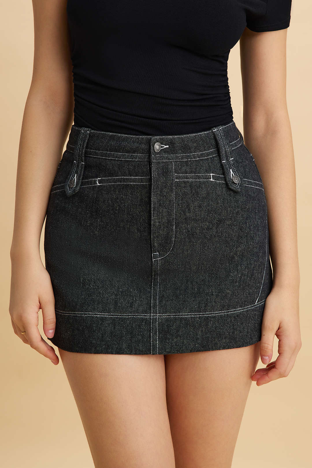 Denim Button Mini Skirt - Weenar