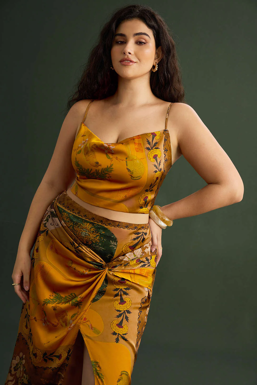 Plus Size Bohemian Print Zipper Slip Cami Top - Weenar
