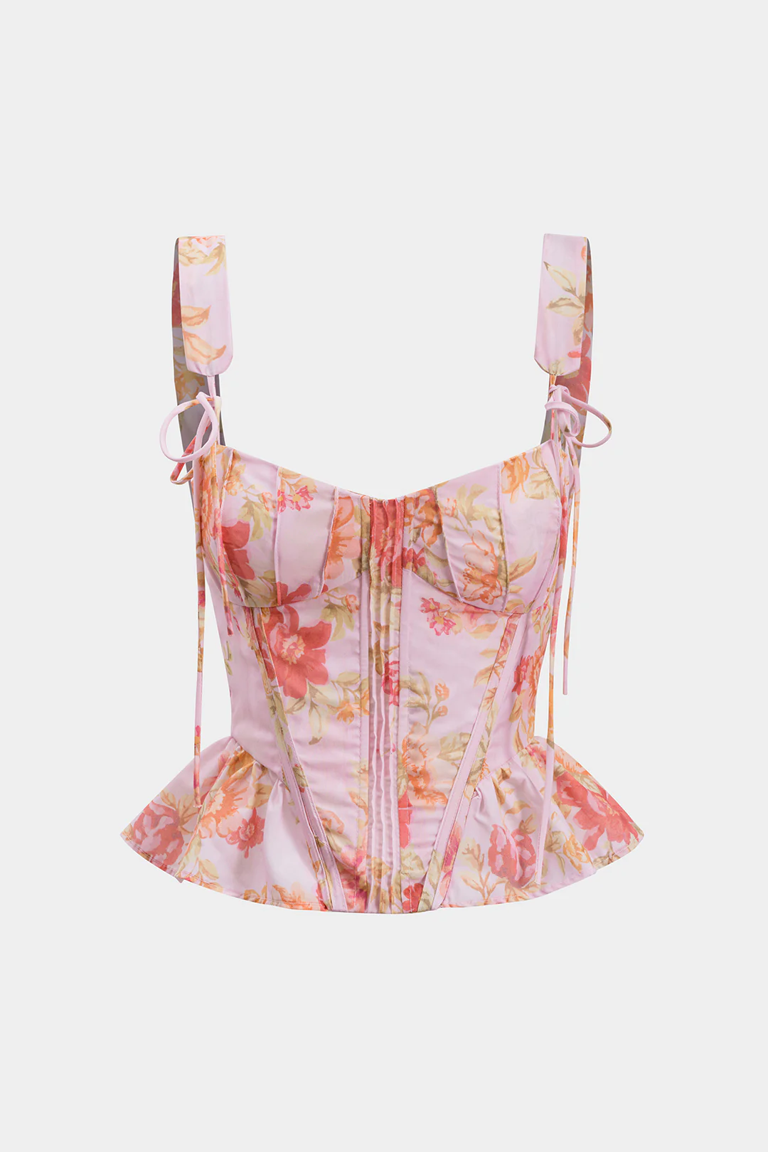 Floral Print Bustier Tie-Up Ruched Cami Top - Weenar