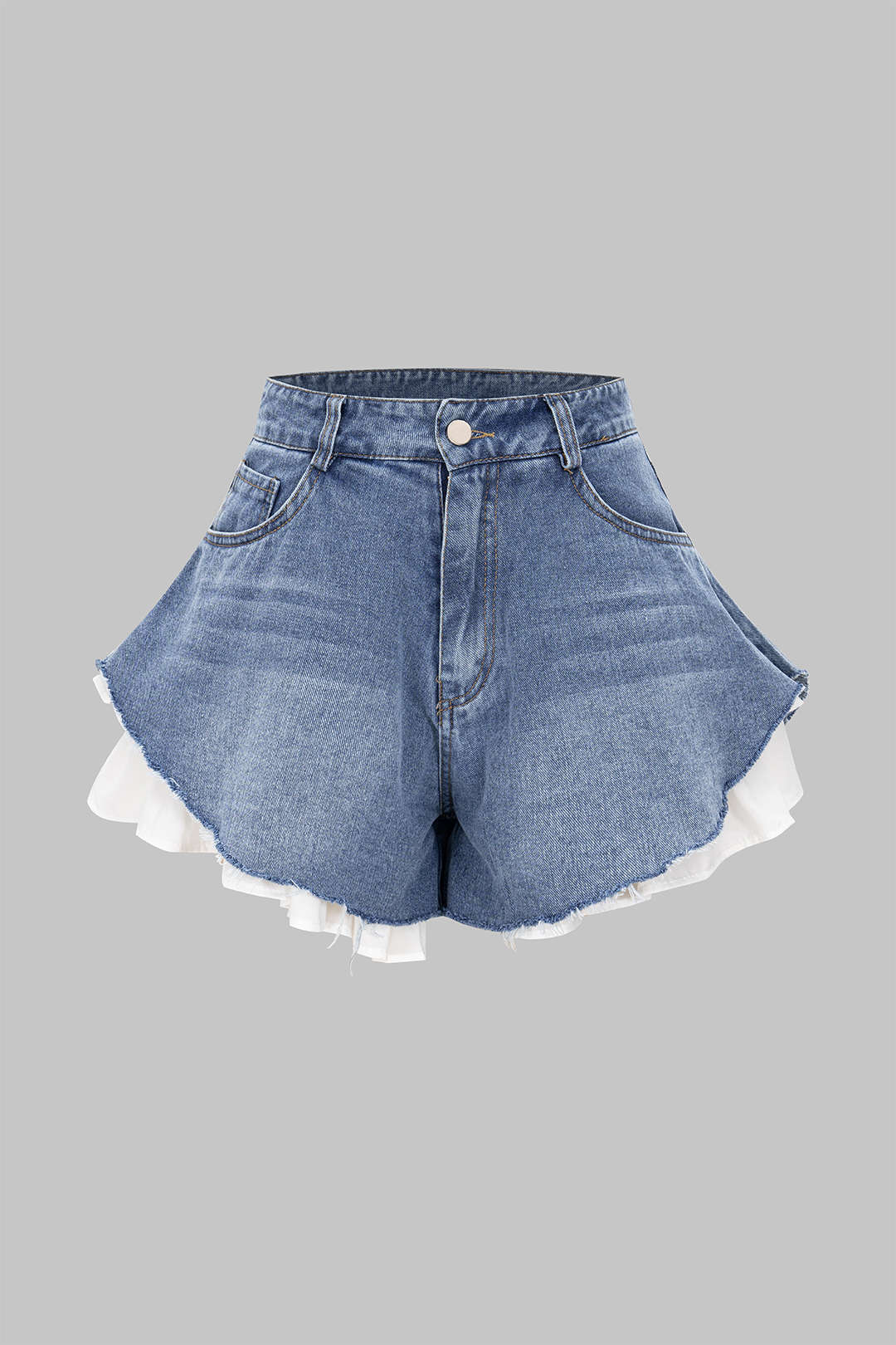Denim Patchwork Frayed Wide Leg Shorts - Weenar