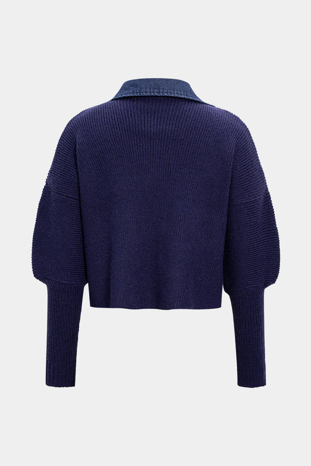 Knit Patchwork Frayed Button Long-Sleeve Top - Weenar