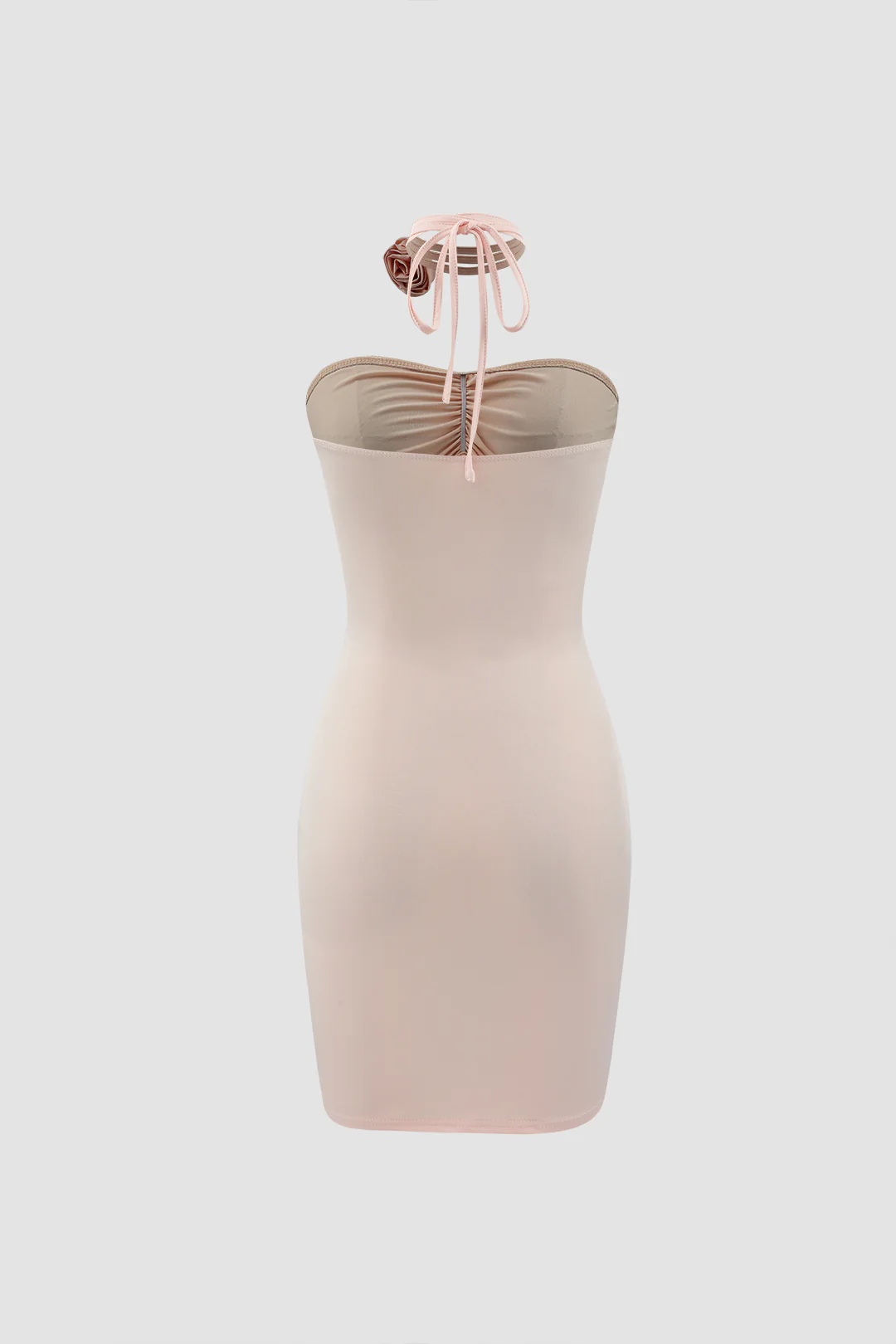 3D Flower Decor Ruched Backless Cut Out Sleeveless Mini Dress With Scarf - Weenar